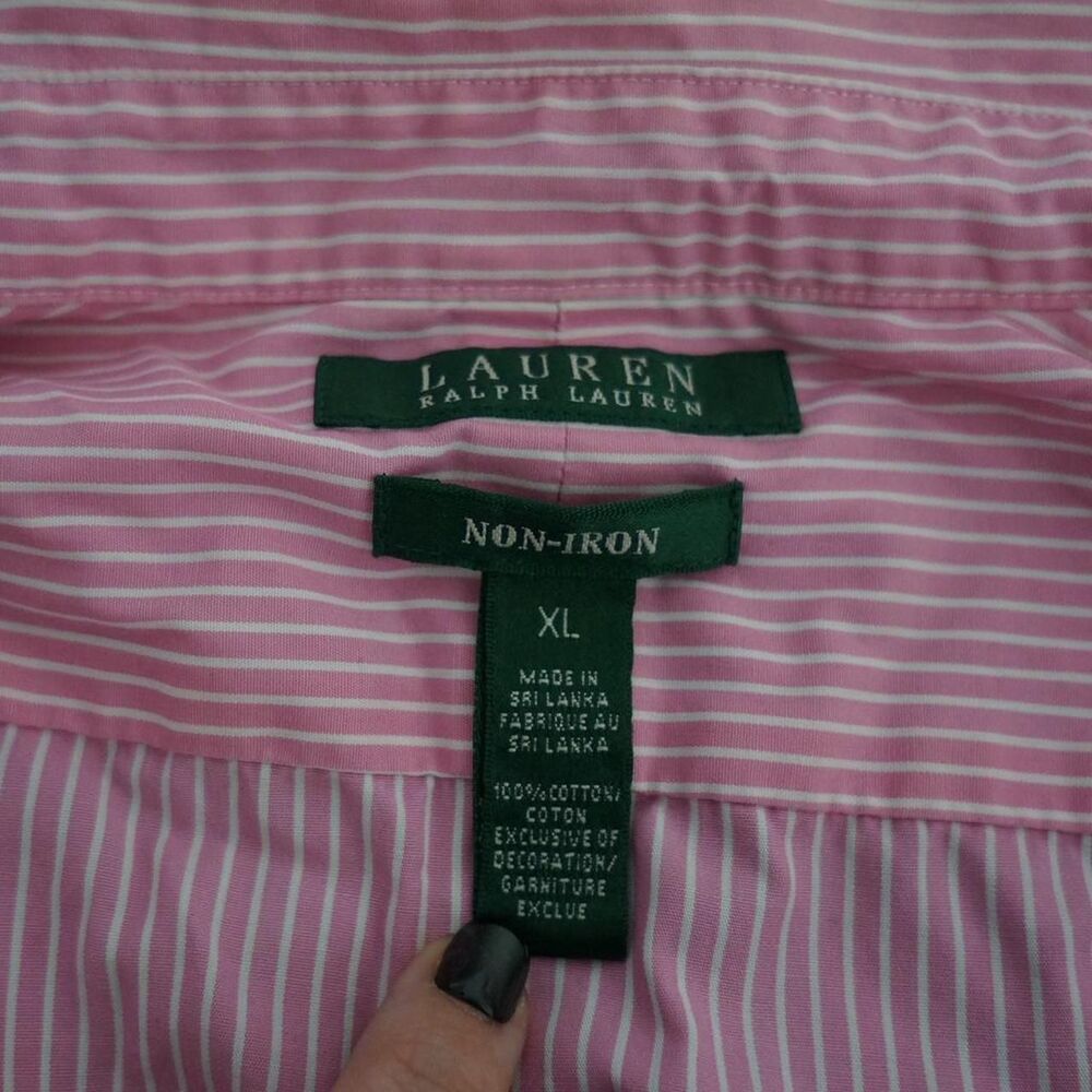 Pink and White Lauren Ralph Lauren Striped Button Up Shirt - Picture 7 of 7